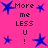 Pixelated blue stars and text 'More me LESS U!' on a bright pink background with repeated patterns.