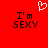 Red background with pixelated text 'I'm SEXY' on both sides and a white heart symbol above center.