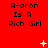 Red background with repeated text "A-aron Is A Rich Girl" and scattered white pixel symbols including crosses, dots, and plus signs.