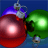 Two pixelated Christmas ornaments, one red with a white highlight and one green with a bright reflection, connected by a dark stem against a blue background.