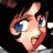 A 48x48 pixel animated buddy icon featuring a close-up of an anime-style character's face on the left and stylized text on the right, displayed as a contact sheet with two frames.