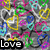 Six distinct heart-themed visual designs with 'Love' text, each in a separate