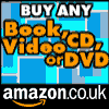 Animated sequence of Amazon.co.uk promotional graphics showing text variations over a blue background with orange and white text