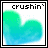 A contact sheet of seven 48x48 pixel animated frames showing a heart-shaped icon with the text "crushin" at the top, each frame displaying a different solid color for the heart against a white background.