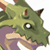 Pixelated green dragon-like creature with brown horns and purple lower body, static single-frame icon on white background.