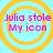 Four identical circular yellow rings on light blue background with pink text reading "Julia stole My icon" in two lines.
