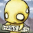 Pixelated yellow cartoon character with large white eyes and a small mouth, holding a sign reading 'FUCKS' against a blurred background.