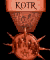 A vertical sequence of identical orange-brown icons featuring a spiked circular shape above and below rectangular text boxes with "KOTR" in stylized font, set against black background.