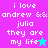 Pixelated text on colored backgrounds with star symbols, displaying 'i love andrew && julia they are my life' in white font.