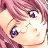 Pixelated anime-style character face with pink hair and purple eyes on left, black background with white text on right.