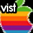 Rainbow-striped Apple logo with bite mark, green leaf, and white text overlays on black background.