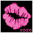 A 48x48 pixel animated buddy icon showing pink lips with a black star-shaped mouth, transitioning from solid pink text "XOXO" to white-outlined text on a black background.