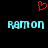 Red pixelated heart symbol above two identical light blue text 'Ramon' on black background.