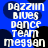 Blue background with black heart shapes and white text reading "dazzlin blues dance team meggan" in a pixelated font.