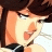 Pixelated close-up of a character's face with dark hair, light skin tone, and visible facial features including eyes, nose, mouth, and ear, rendered in an anime style on a transparent background.