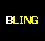 A black background displays yellow and white pixelated text 'BLING' in three with varying letter color patterns across frames