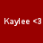 Four square display the text 'Kaylee <3' in white pixelated font against solid red, purple, blue, and dark purple backgrounds