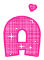 Pink -patterned letter A with white outline, heart above and below on left; same shape without hearts on right