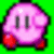 Pixelated pink star-shaped character with dark gray eyes, white star on forehead, red feet, and green background.