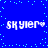 Blue background with light blue pixel dots and four instances of 'skyler' text in white pixelated font with a small heart symbol.
