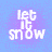 Pixelated text 'let it snow' in white on a blue background with purple gradient, displayed across four showing color variations