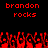 Red pixelated text 'brandon rocks' appears twice on a black background above red and dark red abstract shapes.