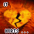 A 3x3 contact sheet of a broken heart animation with orange flames background, showing frame-by-frame changes in the word "HURTS" and the heart's crack pattern.
