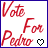 Red cursive text 'Vote For Pedro' on white background with blue border; left includes black pixelated heart symbol