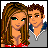 Pixel art contact sheet showing two animated frames of a couple with text promoting 'Dollz.com' on pink background.