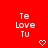 Red background with white text 'Te Love Tu' and small heart or arrow symbols in different positions across frames.