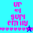 Pixelated icon with pink text 'UR OF GUM EMILY' over heart border, blue background shifts from cyan to dark blue across four