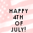 Pixelated text 'HAPPY 4TH OF JULY!' on a pink and white striped background with scattered stars.