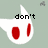 Pixelated white flame-like shape with red oval eyes and vertical red pupils on light green background, displaying text "don't touch my cookie"