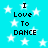 A static image with a bright cyan background filled with white stars and repeated text "I Love To DANCE" in black pixelated font.