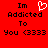 Red background with black pixelated text reading 'Im Addicted To You <333' and a white pixelated heart symbol replacing the '3' in '<333'.