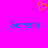 A static pixel art image with a bright pink background, featuring an orange heart outline at the top center and two instances of blue text reading 'Sereno' below it.