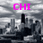 Pixelated cityscape with pink text 'CHI' on left and 'TOWN' on right against gray sky background.