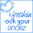 A 3x3 contact sheet of nine animated frames showing a blue and white pixelated icon with text "i freakin rock your socks" and a heart-shaped cloud symbol, each frame displaying slight variations in the heart's outline color and position.