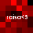 Pixelated red and black with four instances of white text 'raisa<3' arranged in a layout