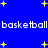 Blue background with yellow stars and repeated white text 'basketball basketball' in two