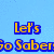 Blue background with yellow text reading 'Let's Go Sabers' next to a circular emblem featuring crossed hockey sticks and a buffalo head.