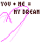 Animated icon with pink heart outline and brown text 'YOU + ME = MY DREAM' that changes color across frames.