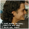 Four- shows two men in striped suits with text overlays; left displays fan message, right show dialogue about intoxication and physical contact