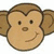 Pixelated monkey face with brown fur, black eyes, and a curved smile on white background; cyan below shows blue emoticon ;)
