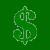 Static pixelated green icon with a stylized dollar sign symbol on solid green background.