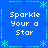 Blue background with white pixelated text "Sparkle Your a Star" repeated in four quadrants, surrounded by light blue star and dotted line decorations.