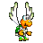 A 4x3 contact sheet of pixel art frames showing a cartoon turtle character with orange shell, green limbs, and white wings in various poses against gray background.