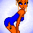 Animated pixel art contact sheet showing a cartoon woman in blue outfit with pose changes and text "kiss my ass" across frames.