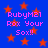 Blue background with orange stars and pink text reading "RubyM21 Rox Your Sox!!" repeated in four quadrants.