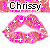 Pixelated lips with pink and white star patterns, labeled 'Chrissy' above each lip set in a